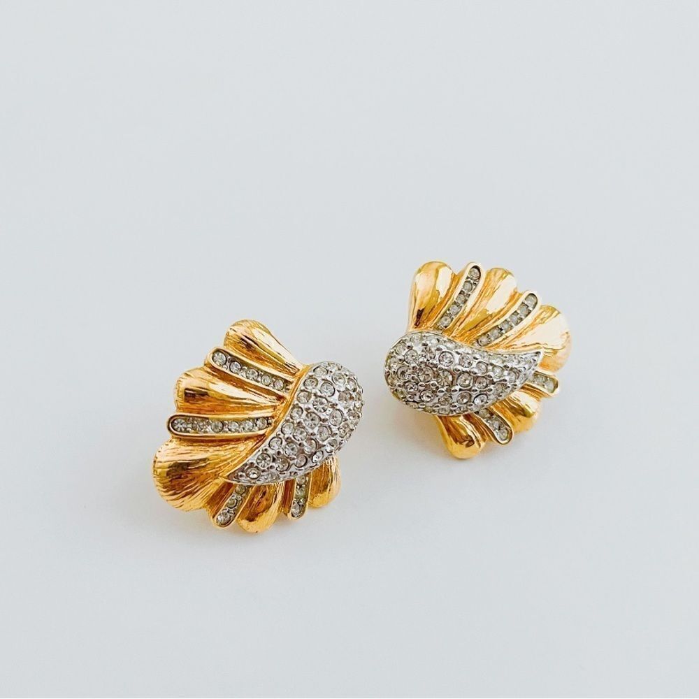 Vintage Christian Dior-Style Gold Tone Rhinestone Clip-On Earrings - Picture 15 of 15